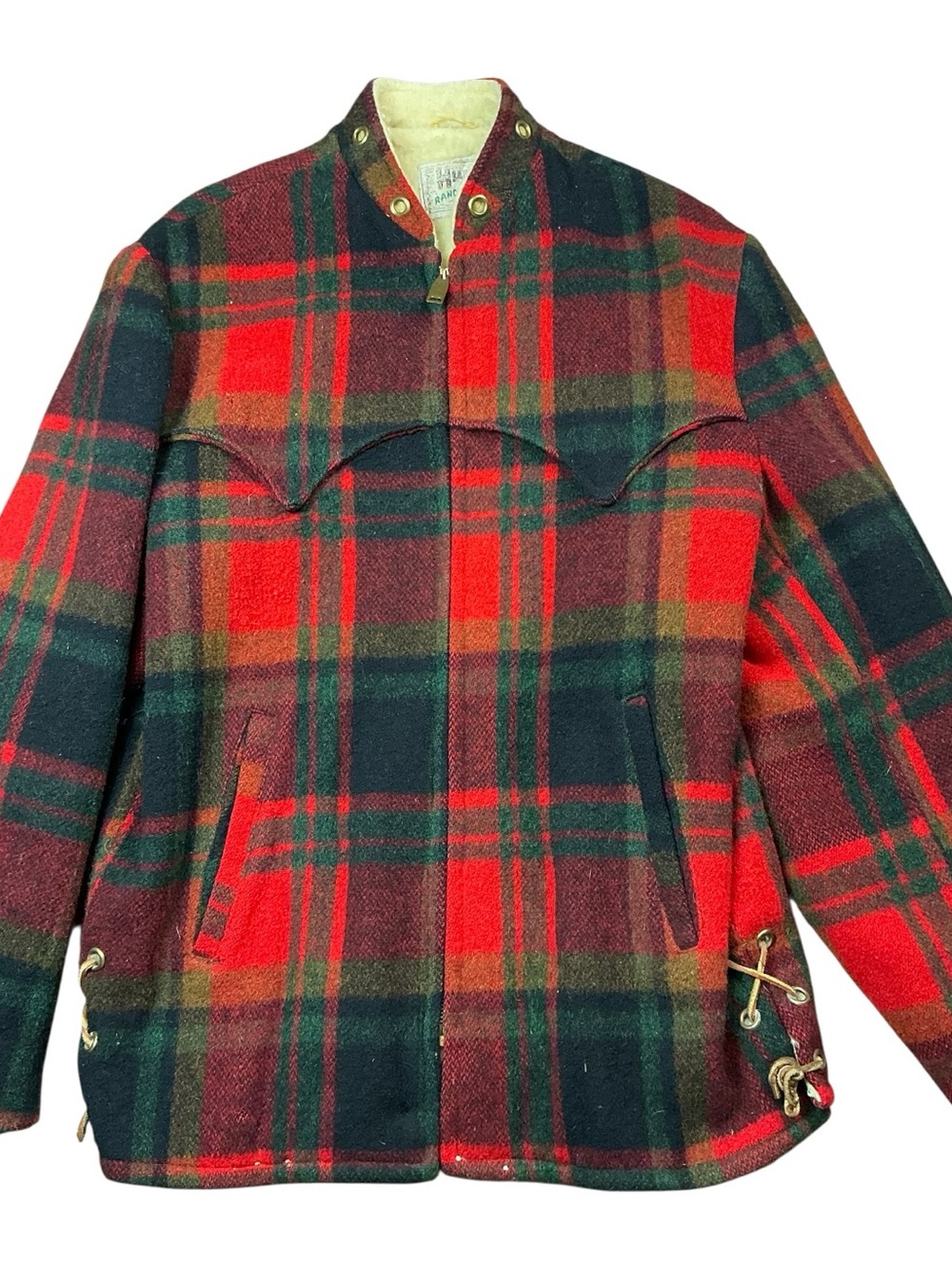 Vintage 1950s H Bar C red plaid Sherpa lined wool jacket USA made SZ Medium